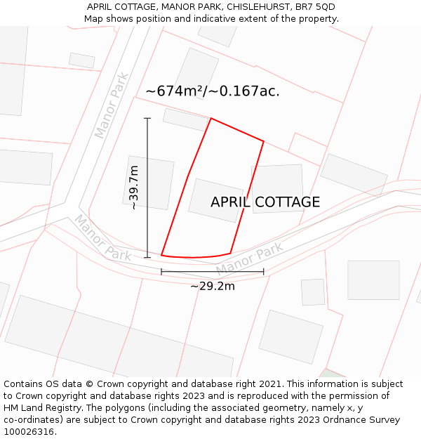 APRIL COTTAGE, MANOR PARK, CHISLEHURST, BR7 5QD: Plot and title map