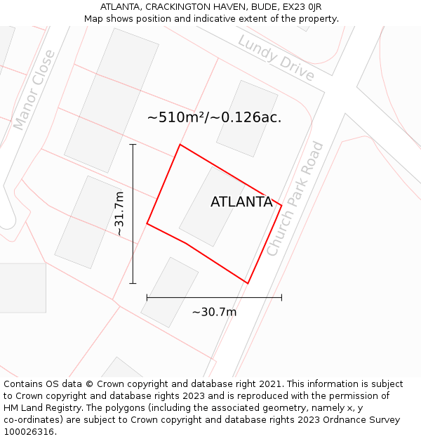 ATLANTA, CRACKINGTON HAVEN, BUDE, EX23 0JR: Plot and title map