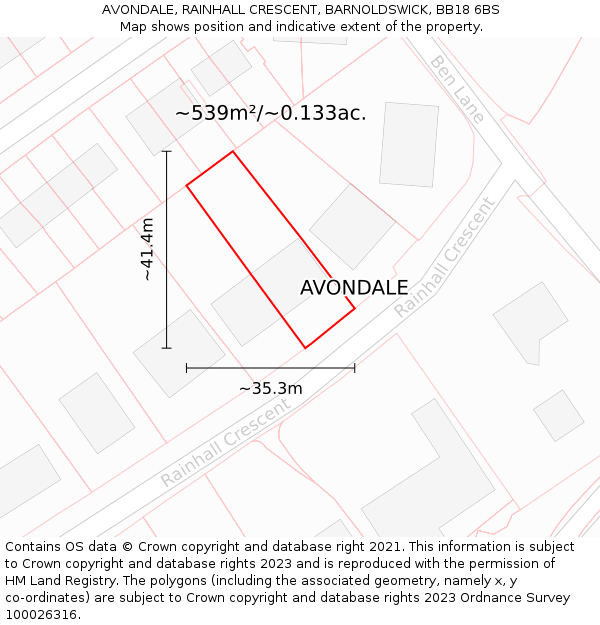 AVONDALE, RAINHALL CRESCENT, BARNOLDSWICK, BB18 6BS: Plot and title map