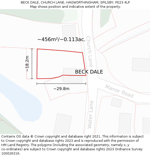 BECK DALE, CHURCH LANE, HAGWORTHINGHAM, SPILSBY, PE23 4LP: Plot and title map