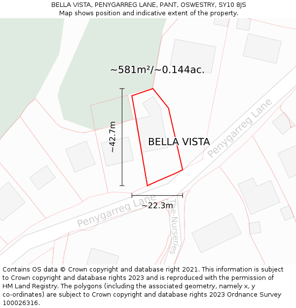 BELLA VISTA, PENYGARREG LANE, PANT, OSWESTRY, SY10 8JS: Plot and title map