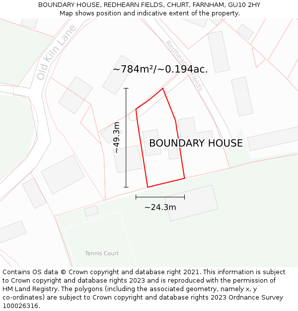 BOUNDARY HOUSE, REDHEARN FIELDS, CHURT, FARNHAM, GU10 2HY: Plot and title map