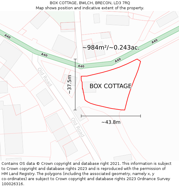 BOX COTTAGE, BWLCH, BRECON, LD3 7RQ: Plot and title map