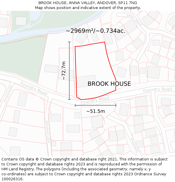 BROOK HOUSE, ANNA VALLEY, ANDOVER, SP11 7NG: Plot and title map