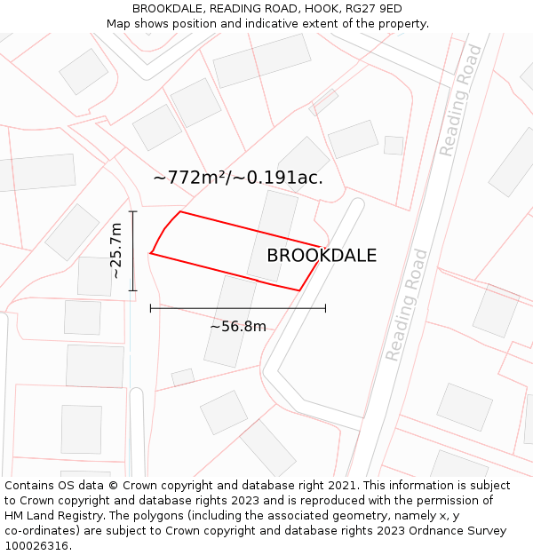 BROOKDALE, READING ROAD, HOOK, RG27 9ED: Plot and title map