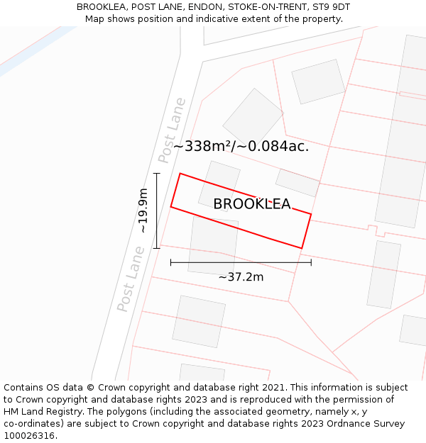 BROOKLEA, POST LANE, ENDON, STOKE-ON-TRENT, ST9 9DT: Plot and title map