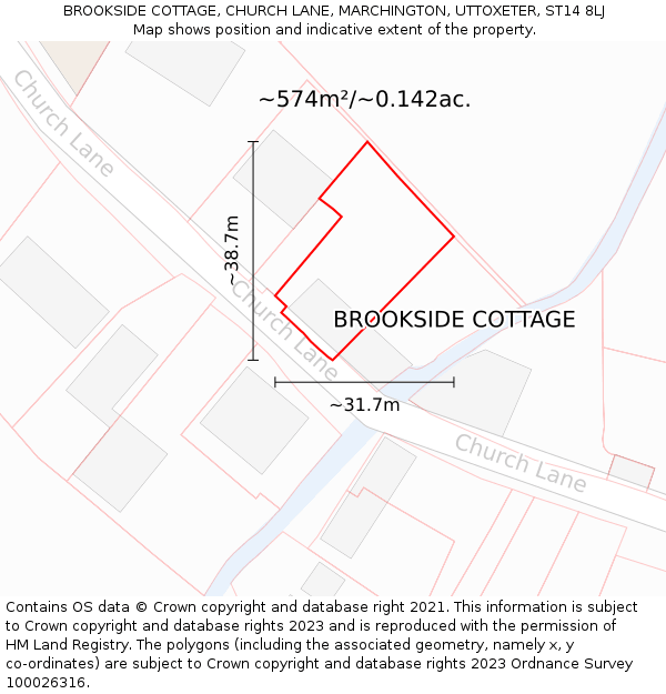 BROOKSIDE COTTAGE, CHURCH LANE, MARCHINGTON, UTTOXETER, ST14 8LJ: Plot and title map