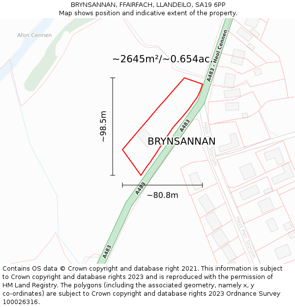 BRYNSANNAN, FFAIRFACH, LLANDEILO, SA19 6PP: Plot and title map
