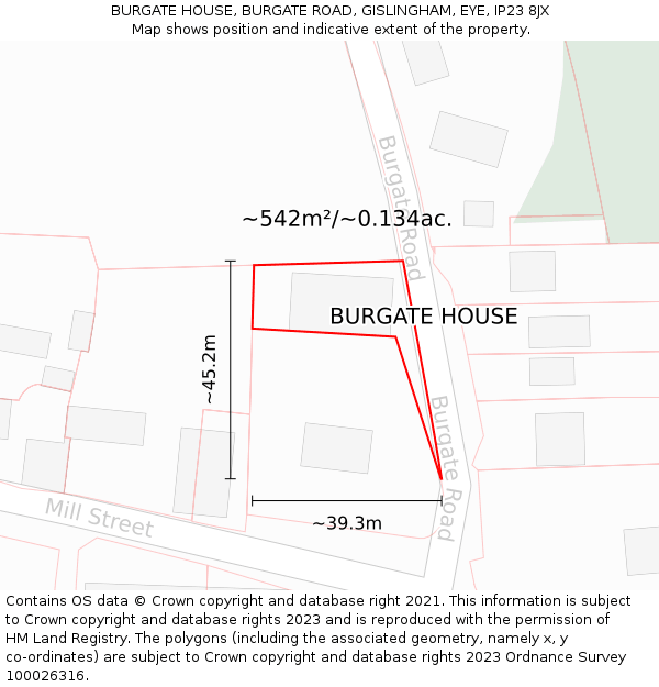 BURGATE HOUSE, BURGATE ROAD, GISLINGHAM, EYE, IP23 8JX: Plot and title map