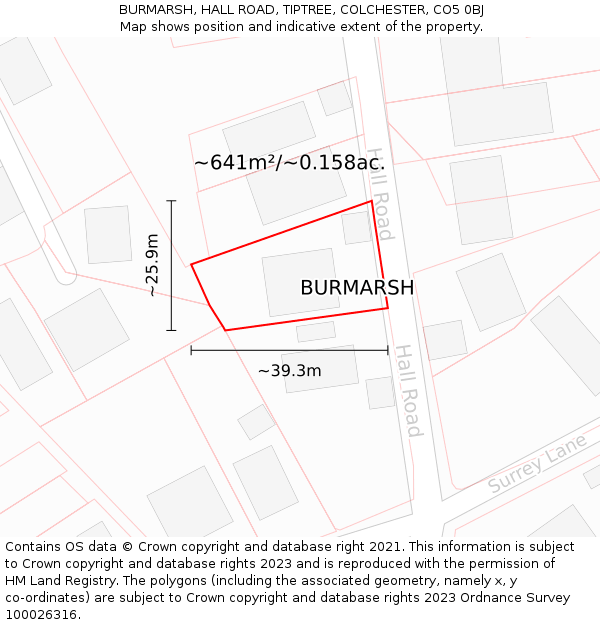 BURMARSH, HALL ROAD, TIPTREE, COLCHESTER, CO5 0BJ: Plot and title map