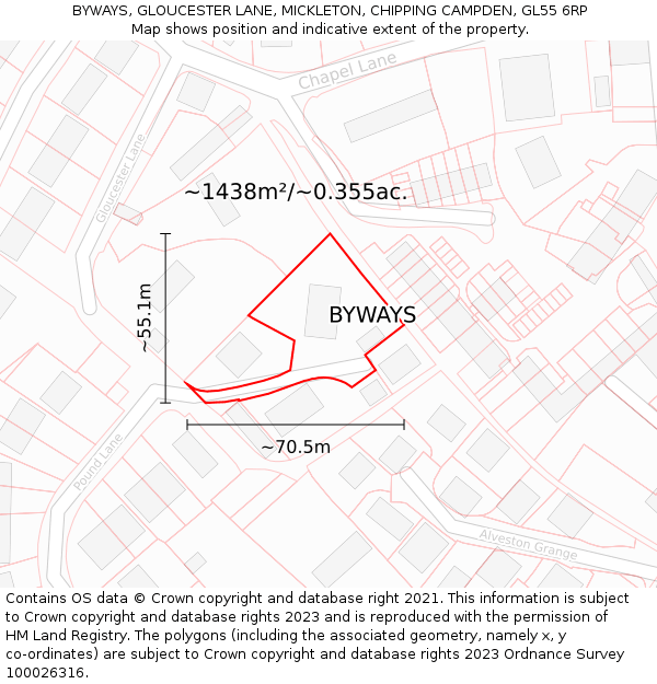 BYWAYS, GLOUCESTER LANE, MICKLETON, CHIPPING CAMPDEN, GL55 6RP: Plot and title map