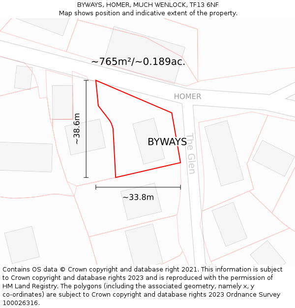 BYWAYS, HOMER, MUCH WENLOCK, TF13 6NF: Plot and title map
