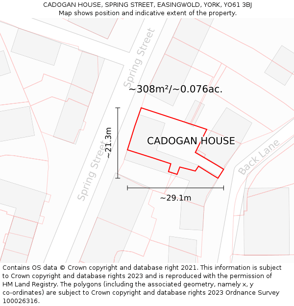 CADOGAN HOUSE, SPRING STREET, EASINGWOLD, YORK, YO61 3BJ: Plot and title map