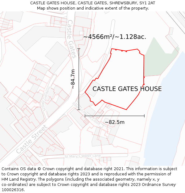 CASTLE GATES HOUSE, CASTLE GATES, SHREWSBURY, SY1 2AT: Plot and title map