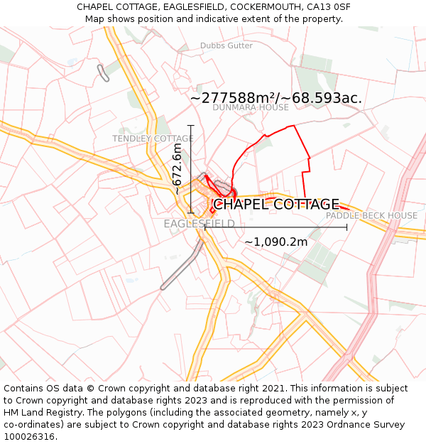 CHAPEL COTTAGE, EAGLESFIELD, COCKERMOUTH, CA13 0SF: Plot and title map