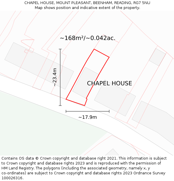 CHAPEL HOUSE, MOUNT PLEASANT, BEENHAM, READING, RG7 5NU: Plot and title map