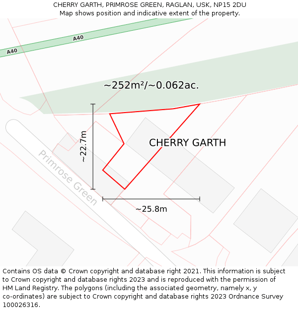 CHERRY GARTH, PRIMROSE GREEN, RAGLAN, USK, NP15 2DU: Plot and title map