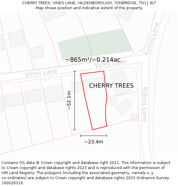 CHERRY TREES, VINES LANE, HILDENBOROUGH, TONBRIDGE, TN11 9LT: Plot and title map