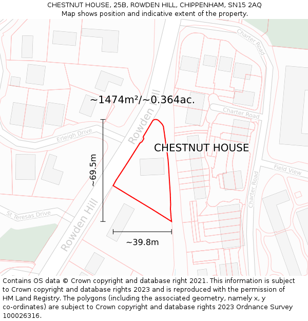 CHESTNUT HOUSE, 25B, ROWDEN HILL, CHIPPENHAM, SN15 2AQ: Plot and title map