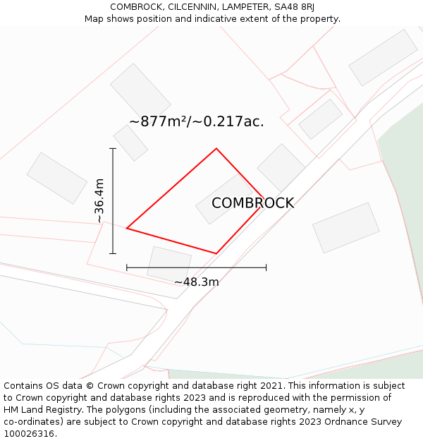 COMBROCK, CILCENNIN, LAMPETER, SA48 8RJ: Plot and title map