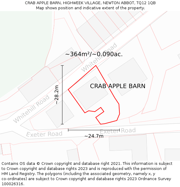 CRAB APPLE BARN, HIGHWEEK VILLAGE, NEWTON ABBOT, TQ12 1QB: Plot and title map