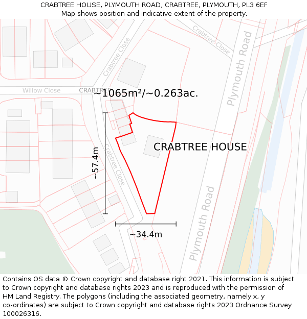 CRABTREE HOUSE, PLYMOUTH ROAD, CRABTREE, PLYMOUTH, PL3 6EF: Plot and title map
