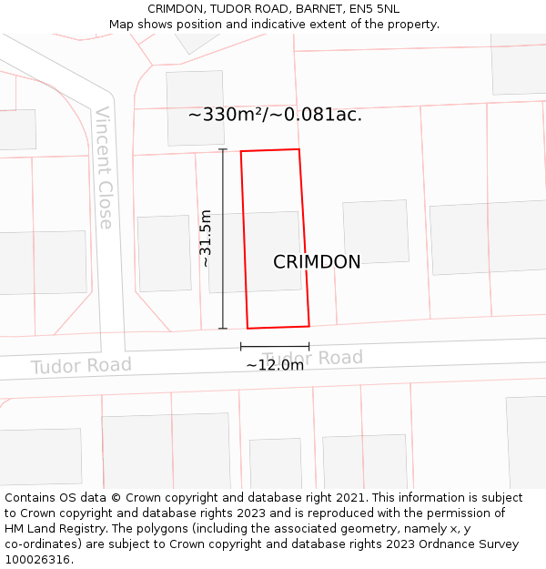 CRIMDON, TUDOR ROAD, BARNET, EN5 5NL: Plot and title map