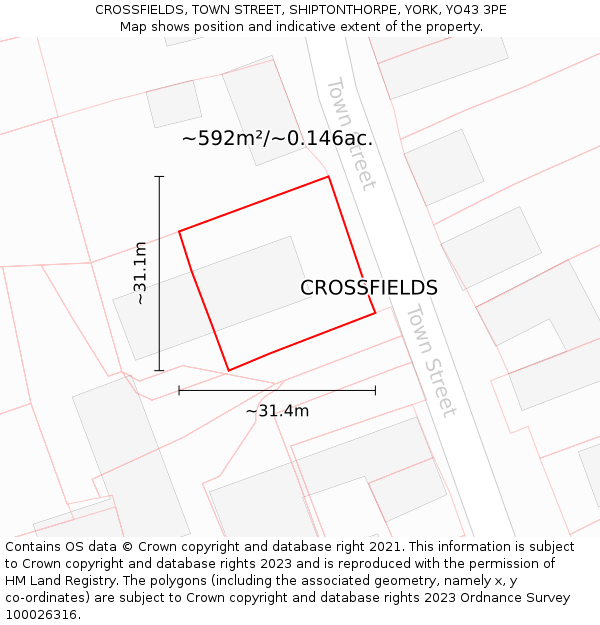 CROSSFIELDS, TOWN STREET, SHIPTONTHORPE, YORK, YO43 3PE: Plot and title map