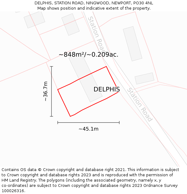 DELPHIS, STATION ROAD, NINGWOOD, NEWPORT, PO30 4NL: Plot and title map