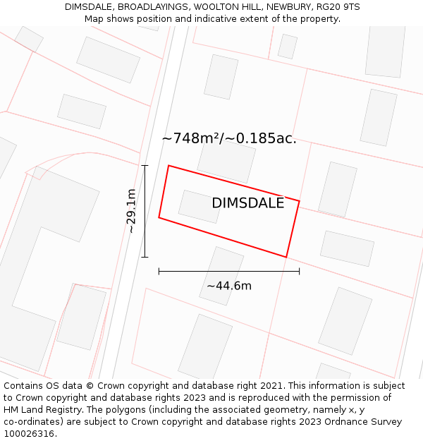 DIMSDALE, BROADLAYINGS, WOOLTON HILL, NEWBURY, RG20 9TS: Plot and title map