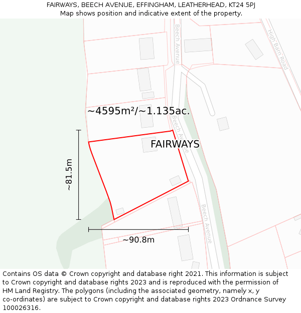 FAIRWAYS, BEECH AVENUE, EFFINGHAM, LEATHERHEAD, KT24 5PJ: Plot and title map