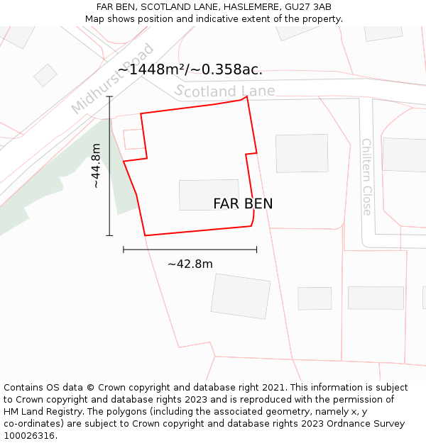 FAR BEN, SCOTLAND LANE, HASLEMERE, GU27 3AB: Plot and title map