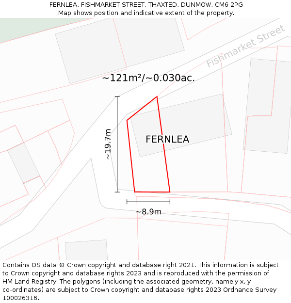 FERNLEA, FISHMARKET STREET, THAXTED, DUNMOW, CM6 2PG: Plot and title map