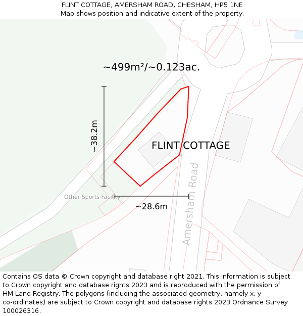 FLINT COTTAGE, AMERSHAM ROAD, CHESHAM, HP5 1NE: Plot and title map