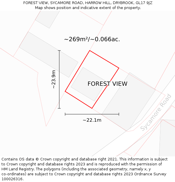 FOREST VIEW, SYCAMORE ROAD, HARROW HILL, DRYBROOK, GL17 9JZ: Plot and title map