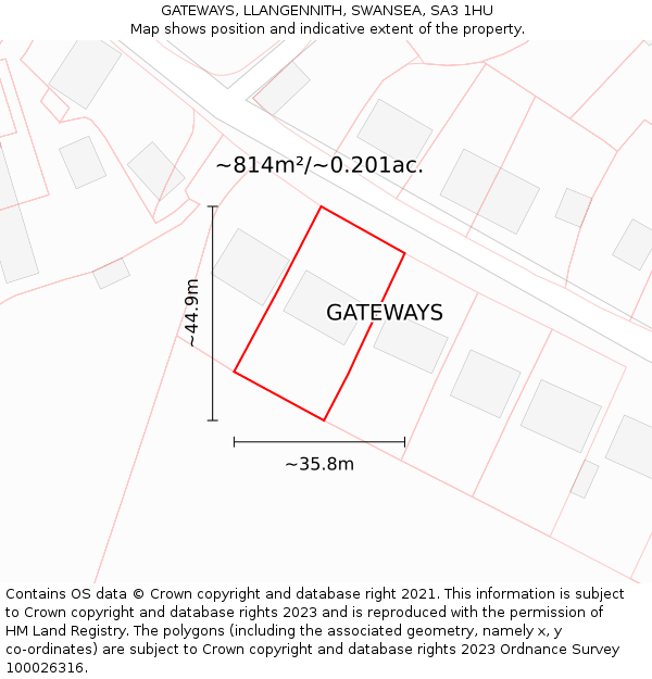 GATEWAYS, LLANGENNITH, SWANSEA, SA3 1HU: Plot and title map