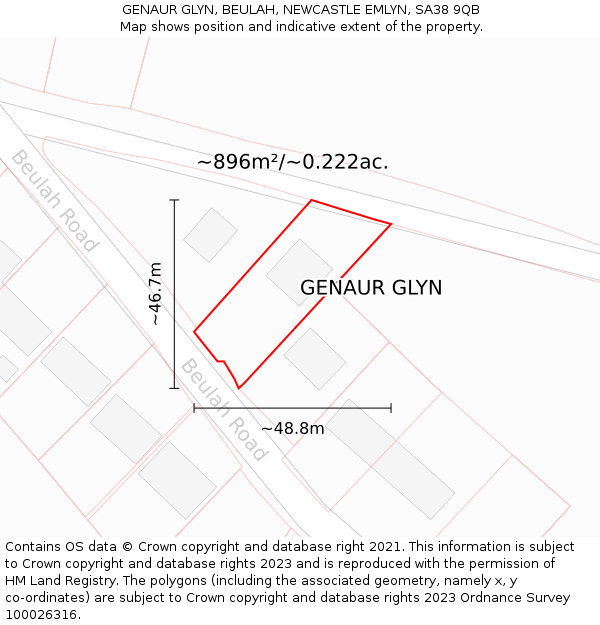 GENAUR GLYN, BEULAH, NEWCASTLE EMLYN, SA38 9QB: Plot and title map
