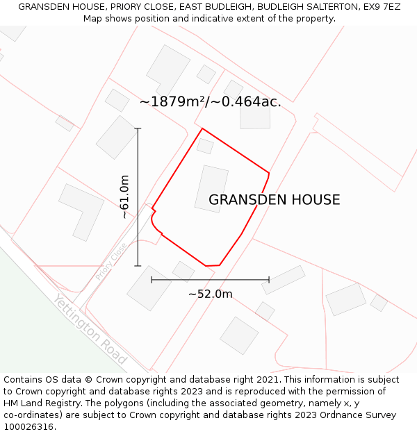 GRANSDEN HOUSE, PRIORY CLOSE, EAST BUDLEIGH, BUDLEIGH SALTERTON, EX9 7EZ: Plot and title map