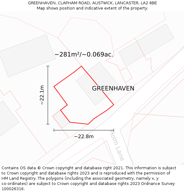GREENHAVEN, CLAPHAM ROAD, AUSTWICK, LANCASTER, LA2 8BE: Plot and title map