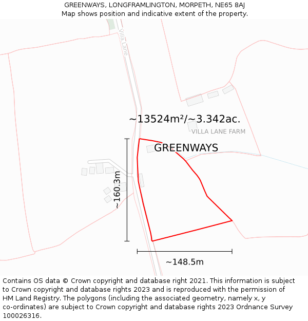 GREENWAYS, LONGFRAMLINGTON, MORPETH, NE65 8AJ: Plot and title map