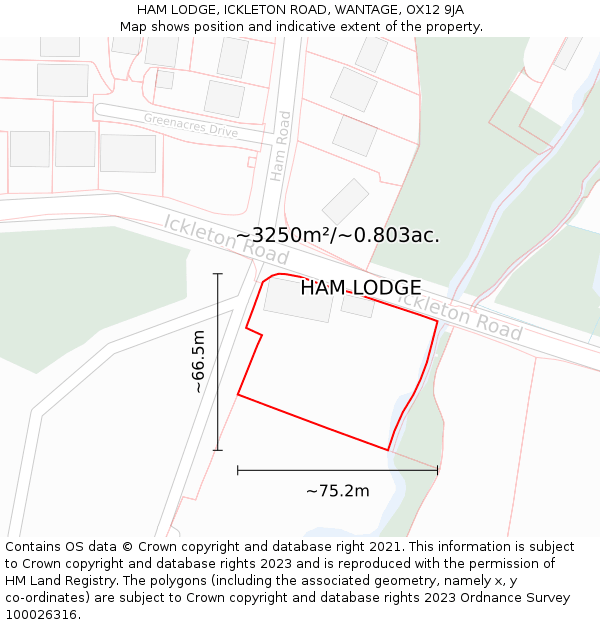 HAM LODGE, ICKLETON ROAD, WANTAGE, OX12 9JA: Plot and title map
