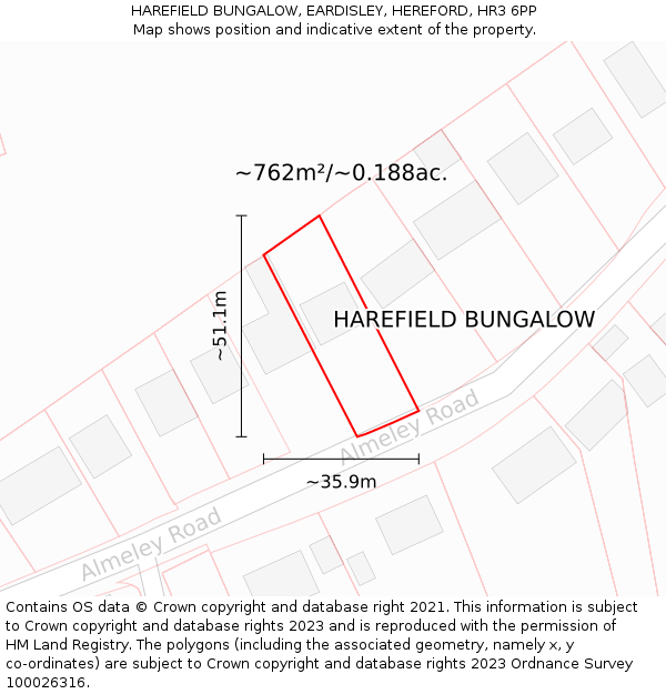 HAREFIELD BUNGALOW, EARDISLEY, HEREFORD, HR3 6PP: Plot and title map