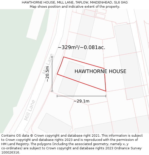 HAWTHORNE HOUSE, MILL LANE, TAPLOW, MAIDENHEAD, SL6 0AG: Plot and title map