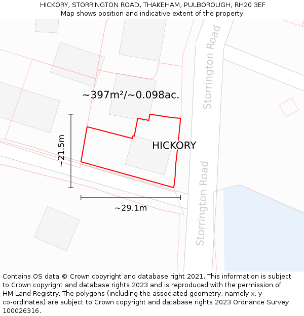 HICKORY, STORRINGTON ROAD, THAKEHAM, PULBOROUGH, RH20 3EF: Plot and title map