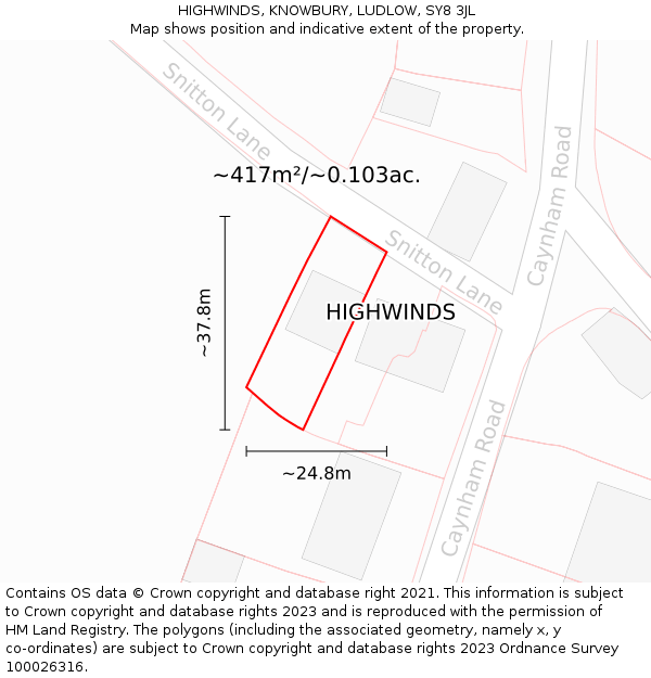 HIGHWINDS, KNOWBURY, LUDLOW, SY8 3JL: Plot and title map