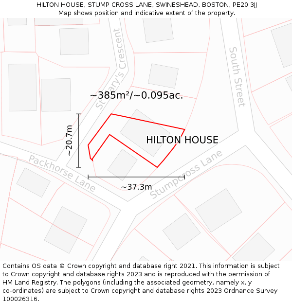 HILTON HOUSE, STUMP CROSS LANE, SWINESHEAD, BOSTON, PE20 3JJ: Plot and title map