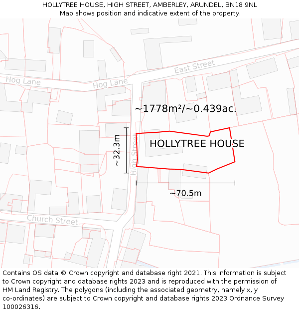 HOLLYTREE HOUSE, HIGH STREET, AMBERLEY, ARUNDEL, BN18 9NL: Plot and title map