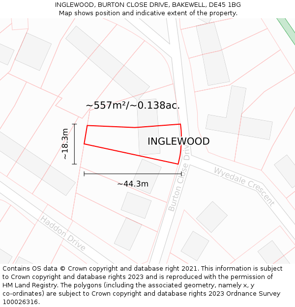 INGLEWOOD, BURTON CLOSE DRIVE, BAKEWELL, DE45 1BG: Plot and title map