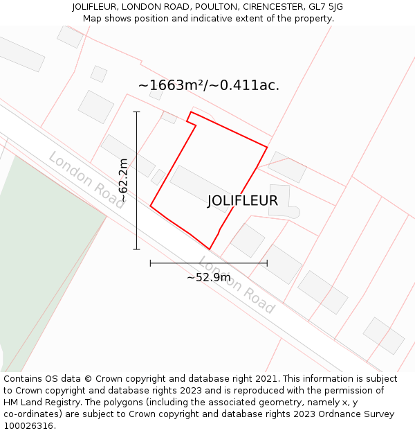 JOLIFLEUR, LONDON ROAD, POULTON, CIRENCESTER, GL7 5JG: Plot and title map