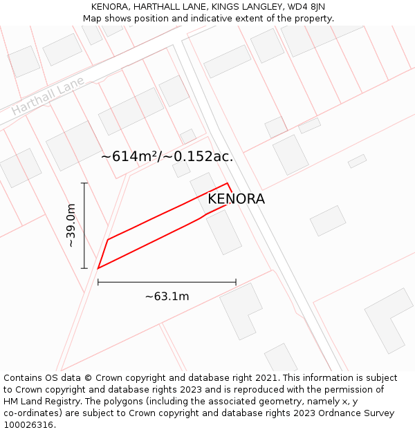 KENORA, HARTHALL LANE, KINGS LANGLEY, WD4 8JN: Plot and title map
